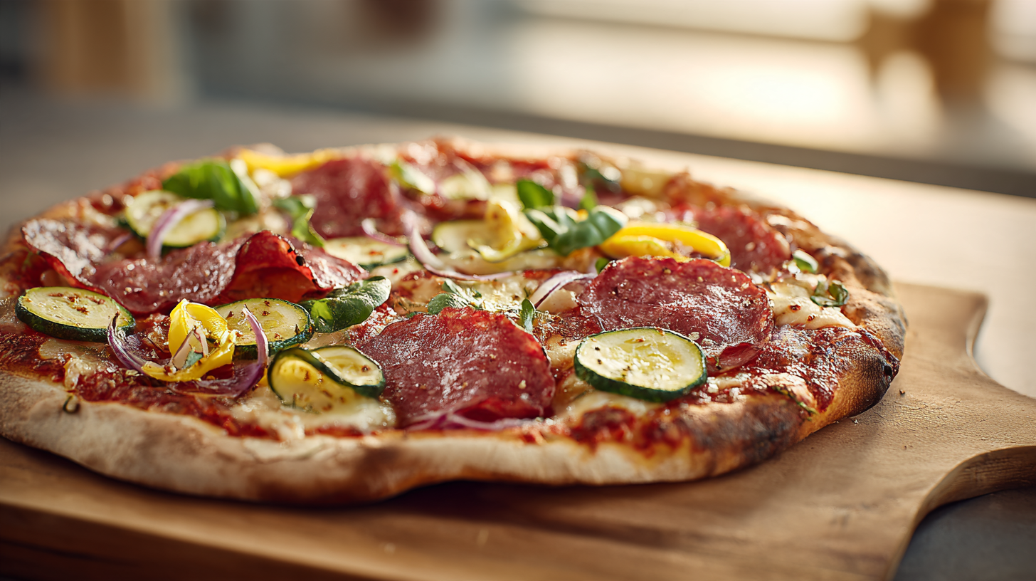 Pizza met Rundersalami en Gegrilde Groenten