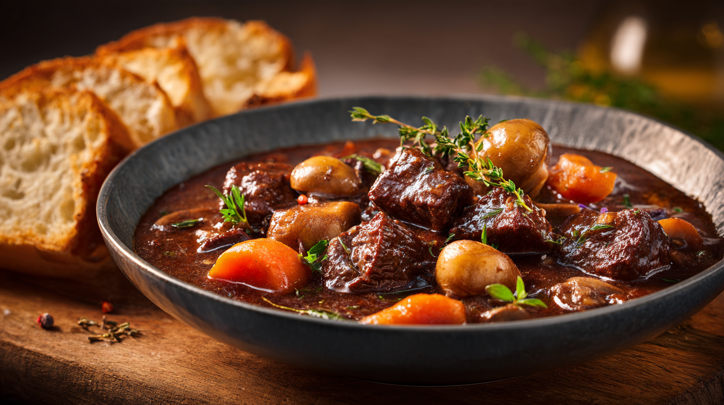 Herfststoofpotje met rundvlees, champignons en winterpeen