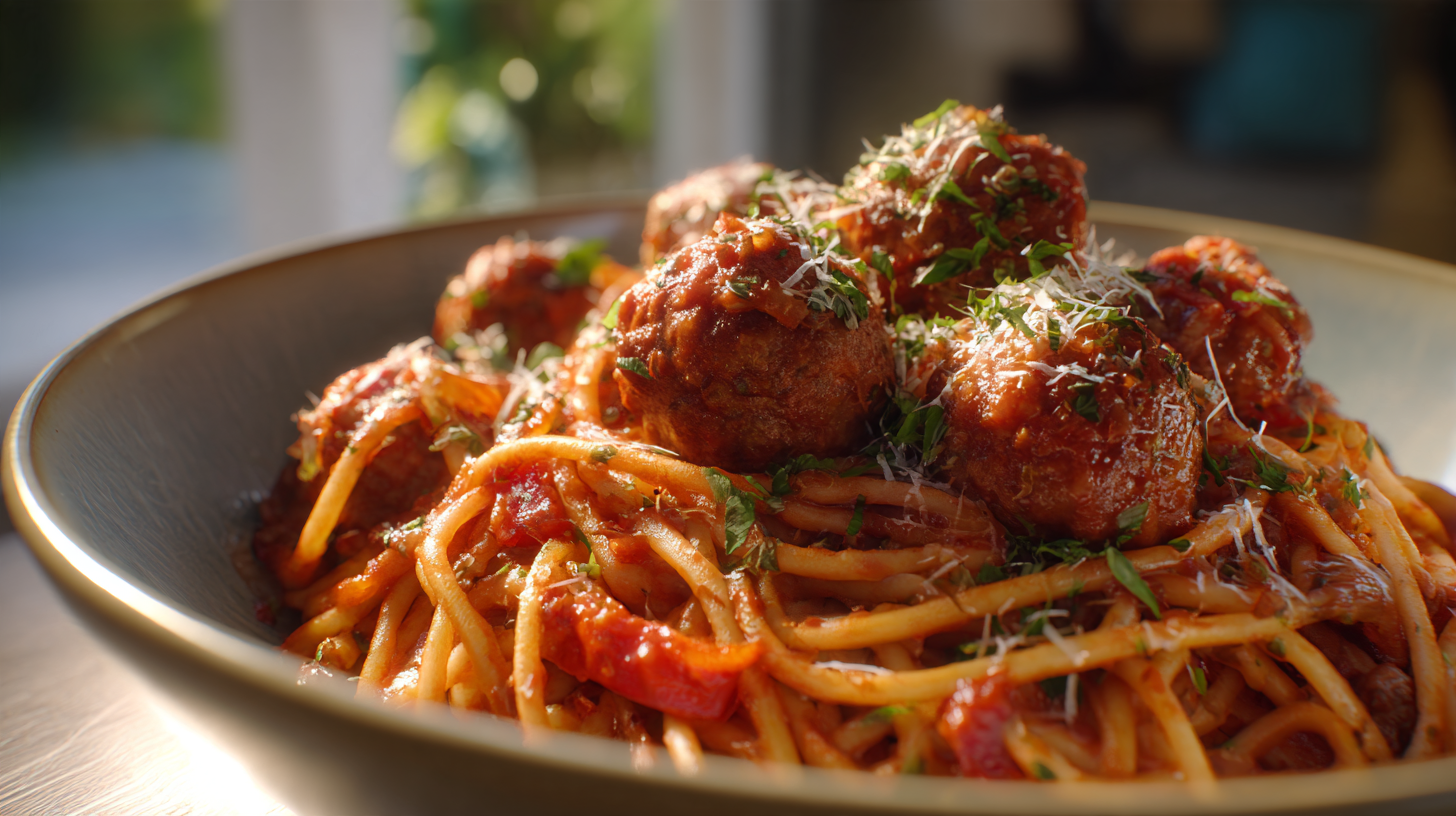 Italiaanse gehaktballetjes in tomatensaus met verse pasta