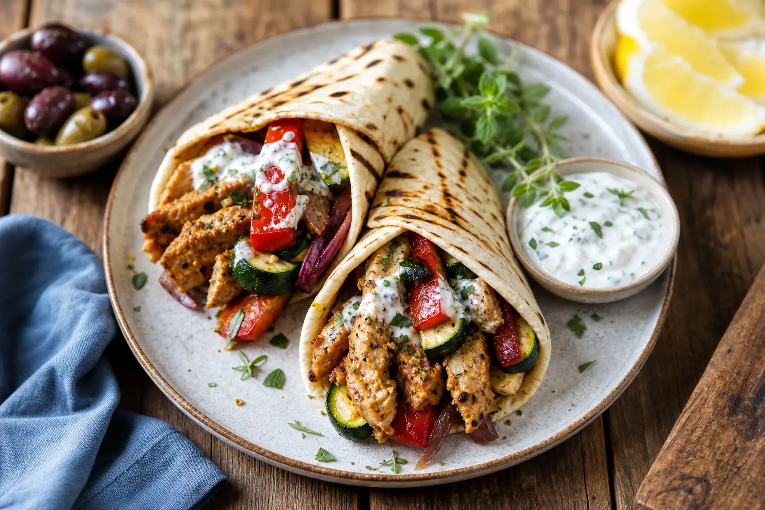 Griekse Wraps met Kalkoengyros en Gegrilde Groenten