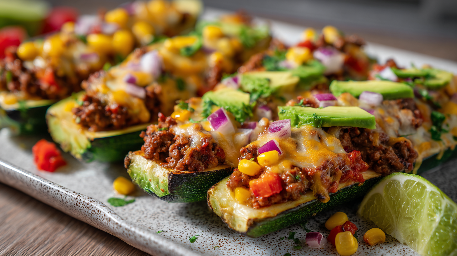 Mexicaanse gevulde courgette met gekruid gehakt