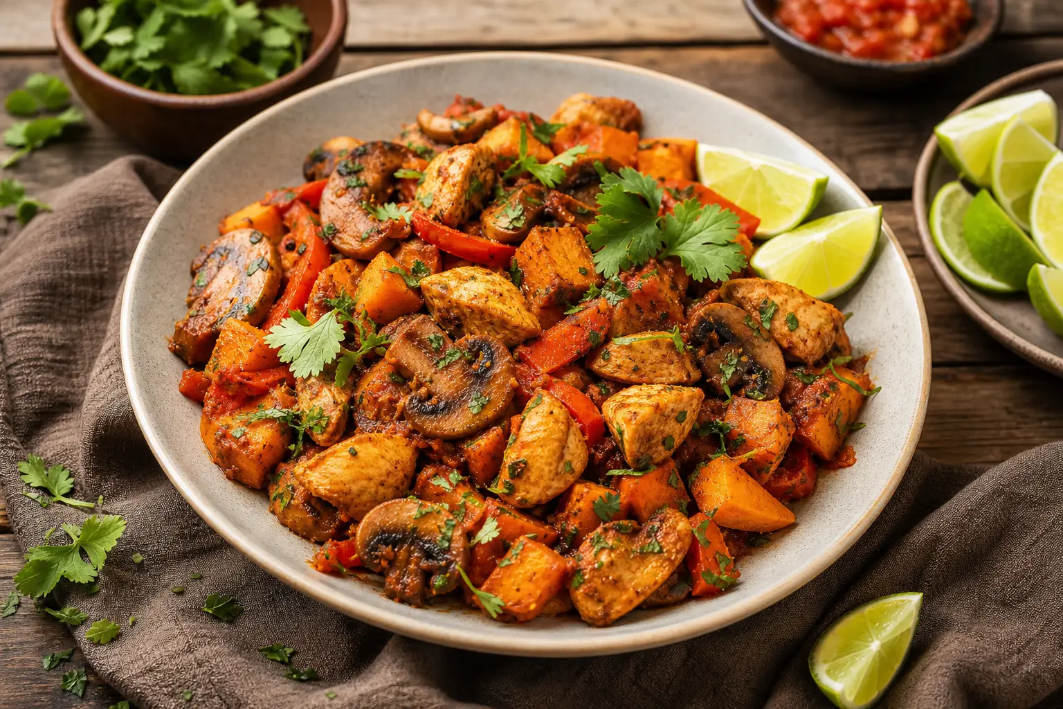 Mexicaanse Kip met Champignons en Zoete Aardappel