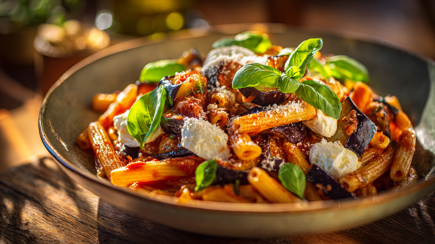 Pasta alla Norma met kalfssaucijs